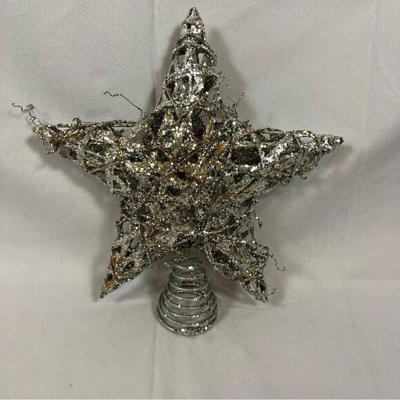 Christmas Tree Topper Bow Star Holiday Decor Mod Farmhouse White, Green & Silver - Picture 10 of 12